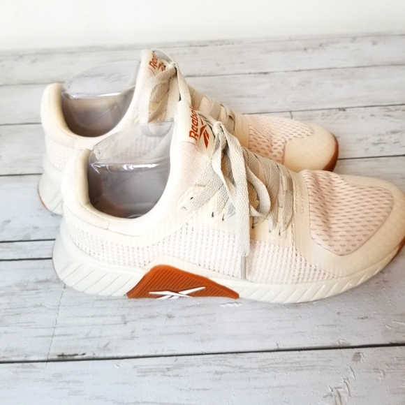 Reebok Knit Cream Colored Athletic Sneakers - Picture 1 of 11